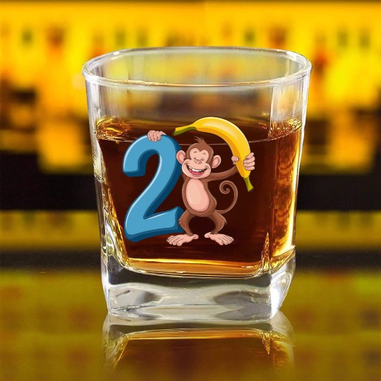 2nd Birthday Monkey Square Whiskey Glasses
