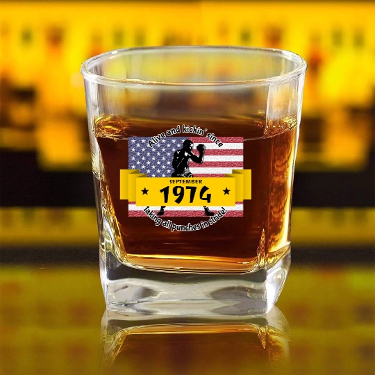 50th birthday Alive and kickin since 09/1974 Square Whiskey Glasses