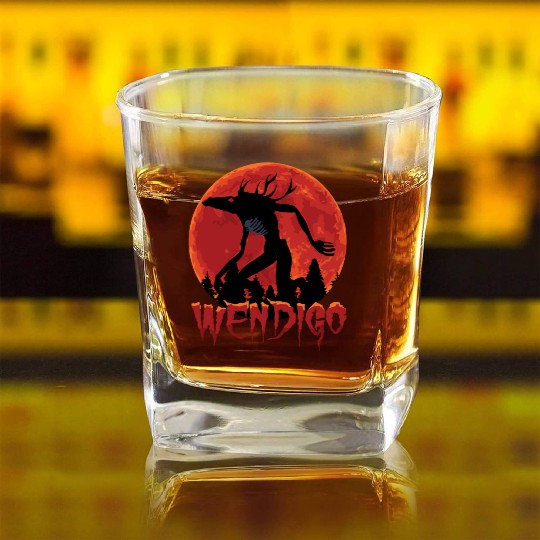 Cryptid Monsters Folk Wendigo Cryptid Creepy Square Whiskey Glasses