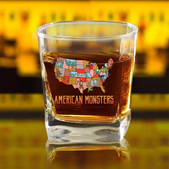 American Monsters Cryptid Monsters Myth Creatures Square Whiskey Glasses
