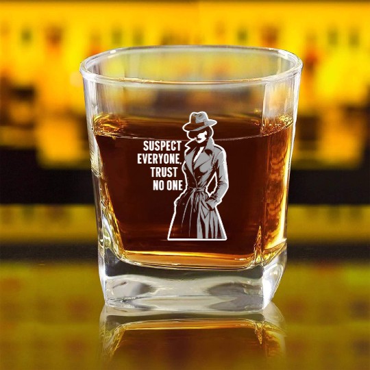 Suspect Everyone Trust No One Murder Mystery Square Whiskey Glasses