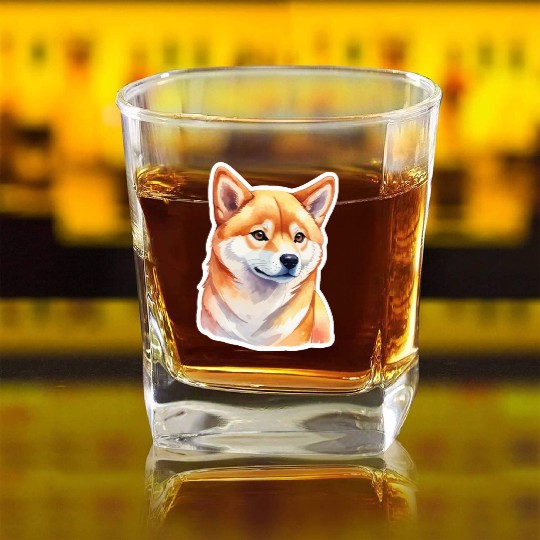 Shiba Inu Watercolor Square Whiskey Glasses
