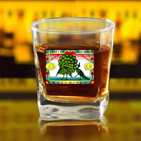 Japanese Safety Matches Matchbox Art Peacocks Square Whiskey Glasses