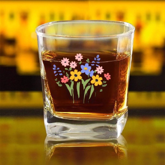 Women Wildflower Summer Flowers Blooming Square Whiskey Glasses