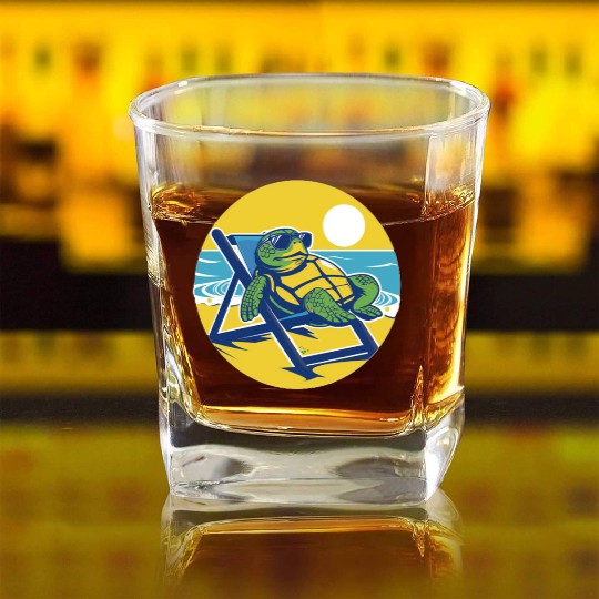 Sea Turtle Chillin on the Beach Square Whiskey Glasses