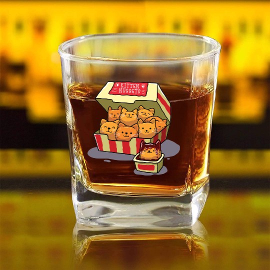 Kitten Nuggets Food Cat Lover Square Whiskey Glasses