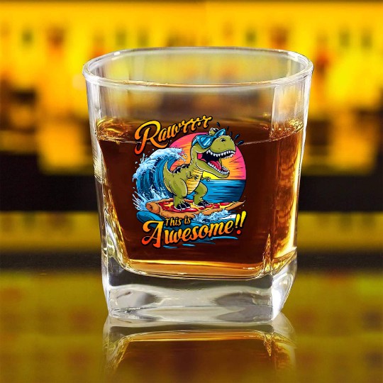 Surfing Dinosaur Square Whiskey Glasses