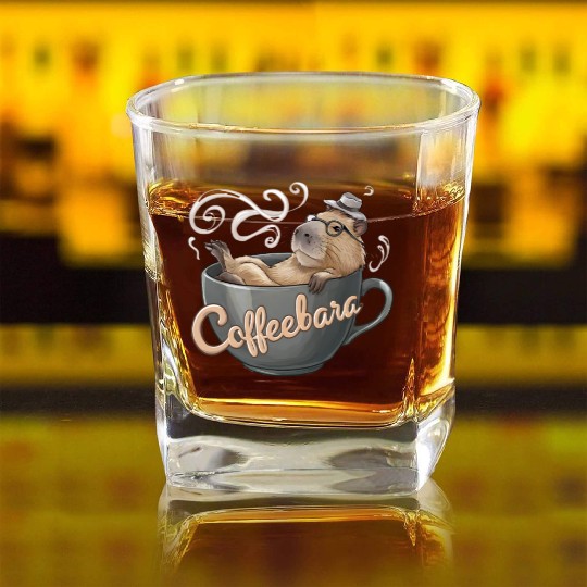 Coffeebara Capybara Coffedrinker Square Whiskey Glasses