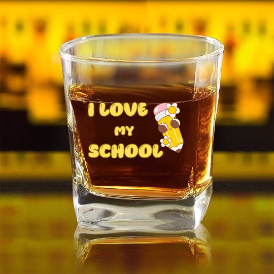 Cute "I Love My School" Pencil Design Square Whiskey Glasses