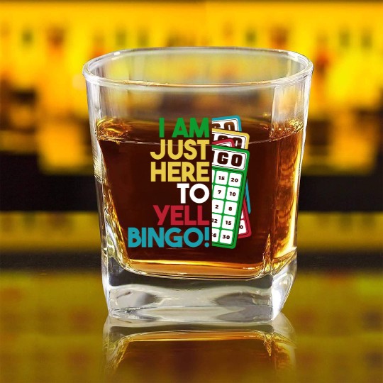 Just Here To Yell Bingo Professional Caller Square Whiskey Glasses