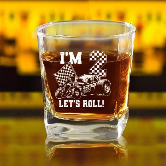 Race Car 2nd Birthday Boy 2 Two Toddler Racing Car Square Whiskey Glasses