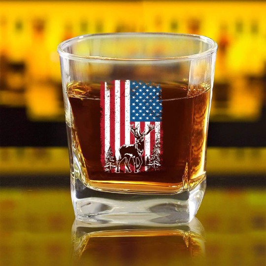 American Deer Hunter Patriotic Square Whiskey Glasses