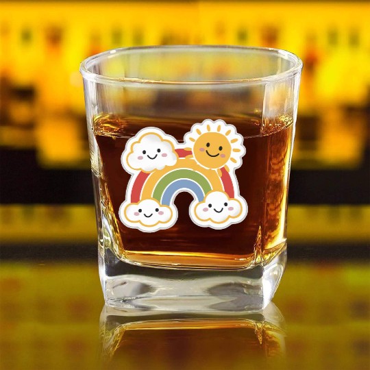 Rainbow Bright Square Whiskey Glasses
