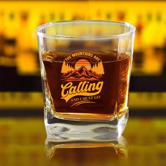 the mountains are calling and i must go Square Whiskey Glasses