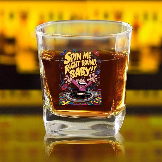 Comic style spin me right round baby | turntable Square Whiskey Glasses