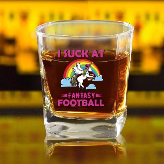 I Suck at Fantasy Football Unicorn Rainbow Square Whiskey Glasses