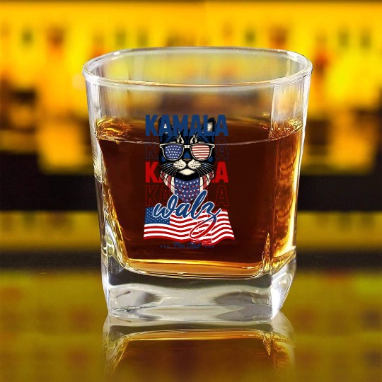 Patriotic Cat with Sunglasses and Kamala-Walz 2024 Square Whiskey Glasses