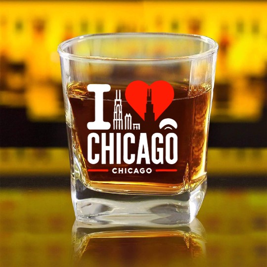 I Love Chicago The Windy City Chi-Town Square Whiskey Glasses