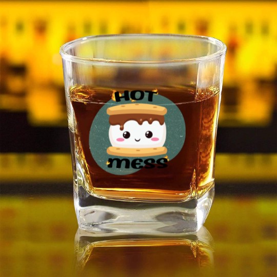 Hot Mess Kawaii S'more Meme Square Whiskey Glasses