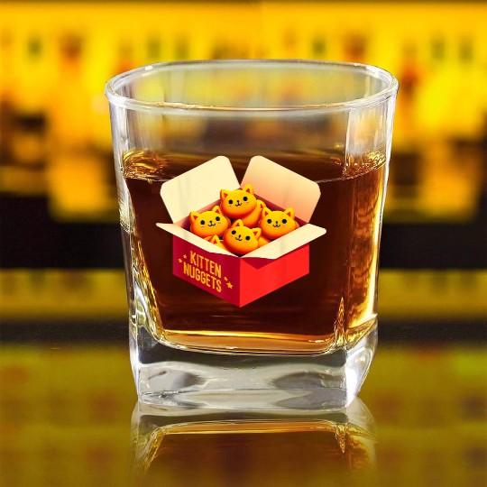 Kitten Nuggets Food Pun Cat Lover Gift Chicken Nug Square Whiskey Glasses