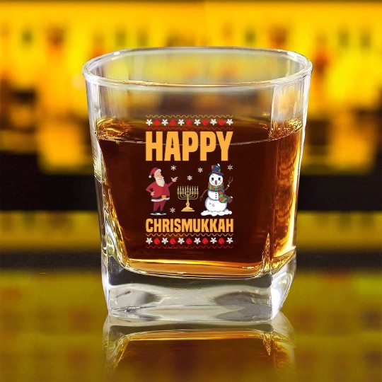 Happy Chrismukkah Funny Hanukkah Christmas Santa Square Whiskey Glasses