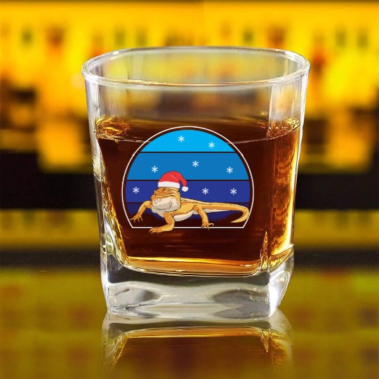 Iguana Christmas Light Sweater Funny Animals Lover Square Whiskey Glasses