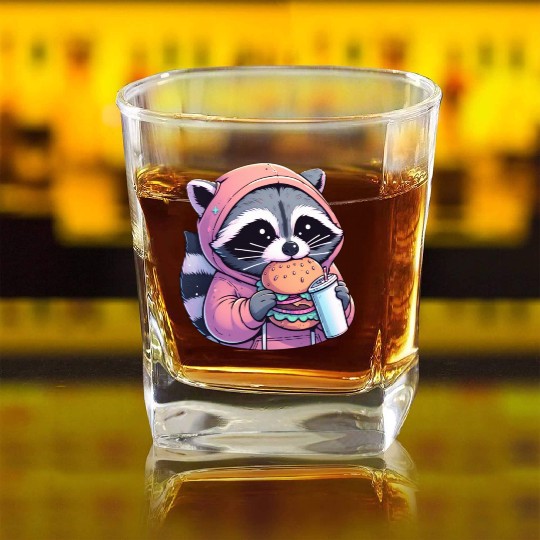 Trash Panda - Raccoon eating fast food Square Whiskey Glasses
