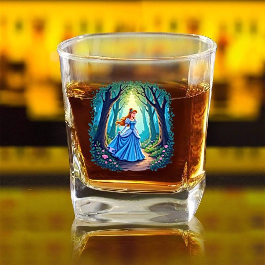 Graceful girl walking in forest Square Whiskey Glasses
