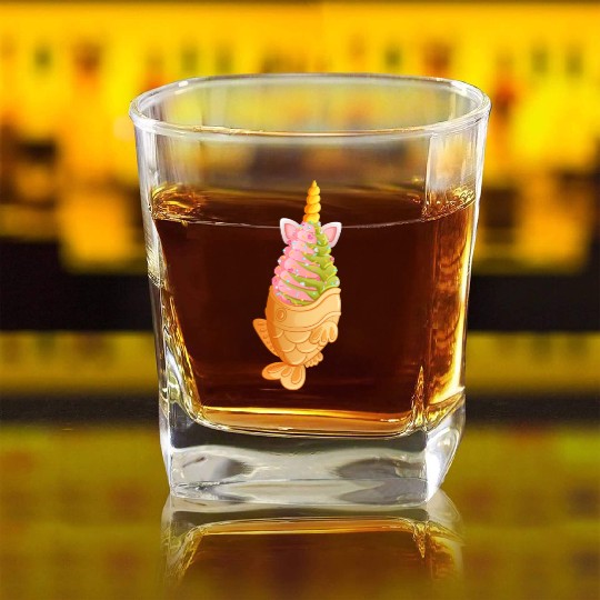 Unicorn Taiyaki Ice Cream With Colorful Sprinkles Square Whiskey Glasses
