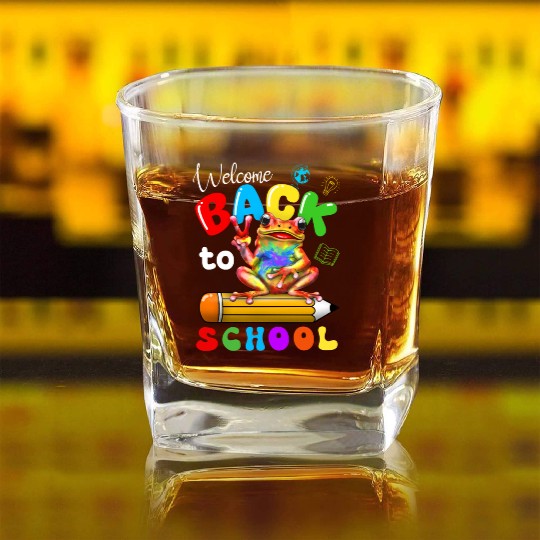 Welcome Back To School Frog Lovers Square Whiskey Glasses