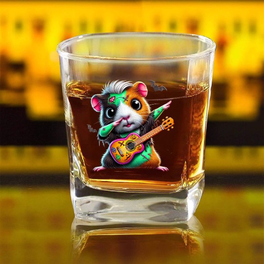 Dabbing Guinea Pig Zombie Squad Guitar Hallow Square Whiskey Glasses