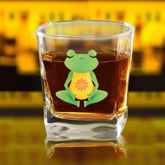 Meditating frog yoga lotus Square Whiskey Glasses