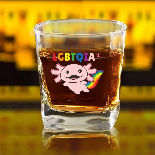 Axolotl - Rainbow Flag LGBT Pride Square Whiskey Glasses