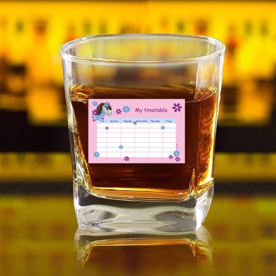 Timetable for Kids - Pony Flowers pink Square Whiskey Glasses