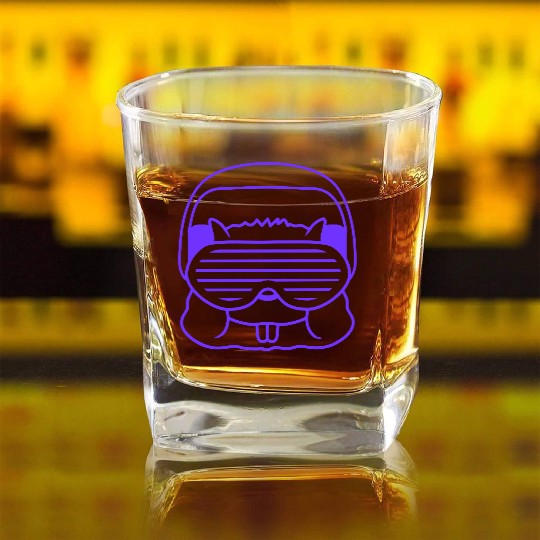 Cute DJ Hamster Party Animal Guinea Pig Pet Face Square Whiskey Glasses