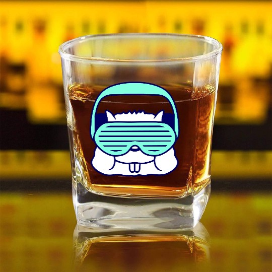 Cute DJ Hamster Party Animal Guinea Pig Pet Face Square Whiskey Glasses