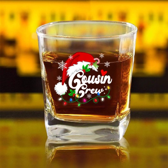 cousin crew Santa Claus Hat Christmas lights Square Whiskey Glasses