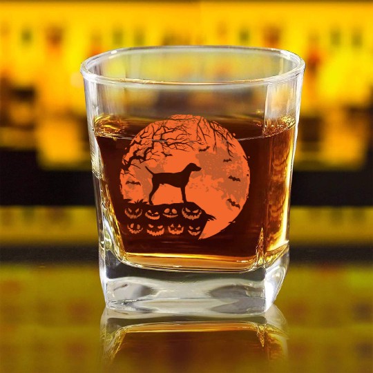 Weimaraner And Moon Halloween Funny Dog Lover Gift Square Whiskey Glasses