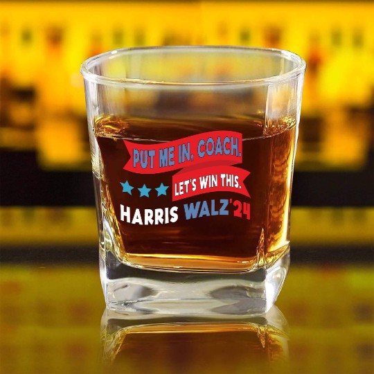 Put Me In Coach Let's Win This Kamala Harris Walz Square Whiskey Glasses