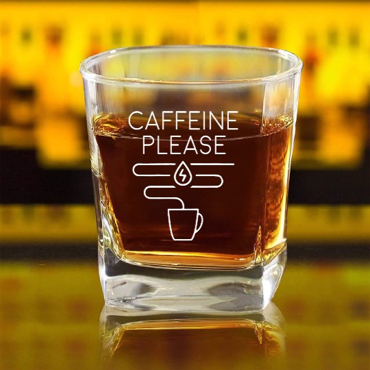 Caffeine Please Neon Sign Square Whiskey Glasses