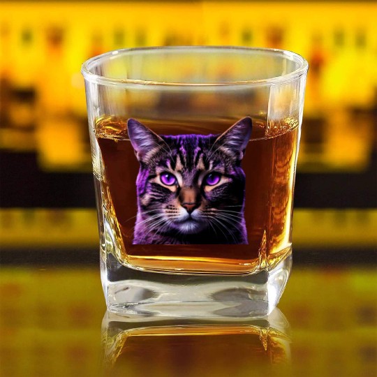 Vivid Lilac-Eyed Tabby Cat Portrait Square Whiskey Glasses
