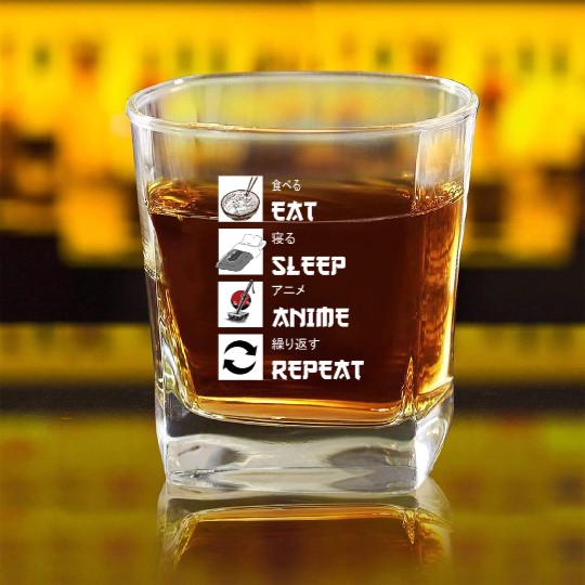 Eat sleep anime repeat manga Square Whiskey Glasses