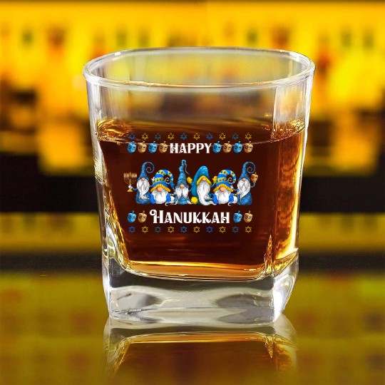 "Hanukkah Gnome" Wishing You a Happy Hanukkah Square Whiskey Glasses
