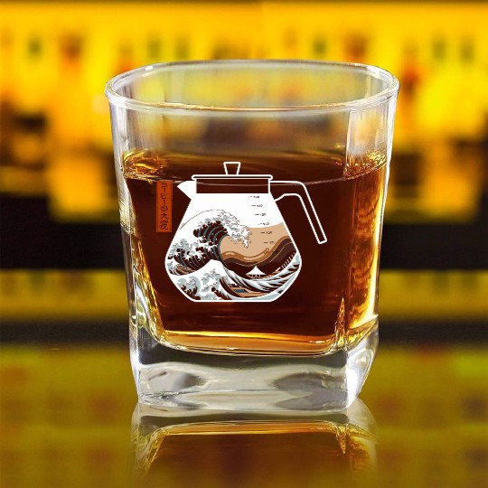 The Great Wave of Coffee Artistic Caffeine Lover Square Whiskey Glasses
