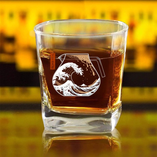 The Great Wave of Coffee Artistic Caffeine Lover Square Whiskey Glasses