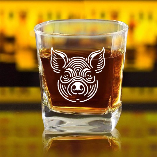Pig face pigs vector farm animal path19 Square Whiskey Glasses