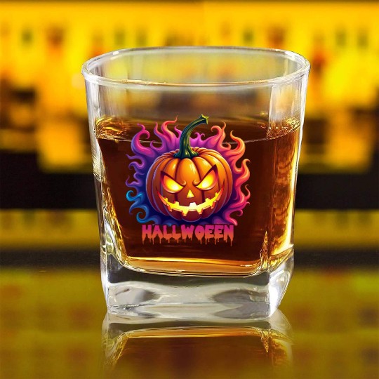 Halloween Jack O Lantern V 05 Square Whiskey Glasses