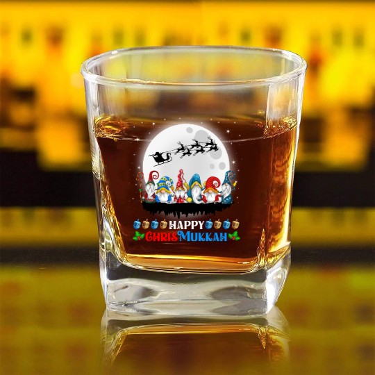 Happy Chrismukkah Gnomes Christmas Hanukkah Square Whiskey Glasses