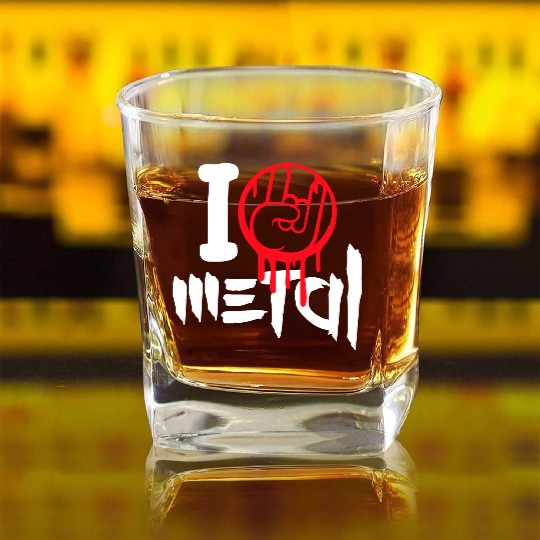 I Love Heavy Metal Hard Rock Music Graffiti Heart Square Whiskey Glasses