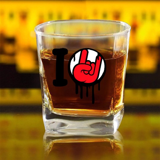 I Love Heavy Metal Hard Rock Music Graffiti Heart Square Whiskey Glasses
